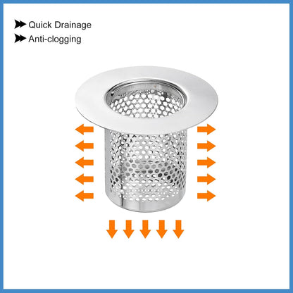 uxcell 2 Pack Shower Drain Strainer, 2" x 2.5" Stainless Steel Floor Drain Strainer Deep Sink Hair Catcher for Kitchen Bathroom Balcony Floor Drain, Fit Hole Size from 1.57" to 2.56"