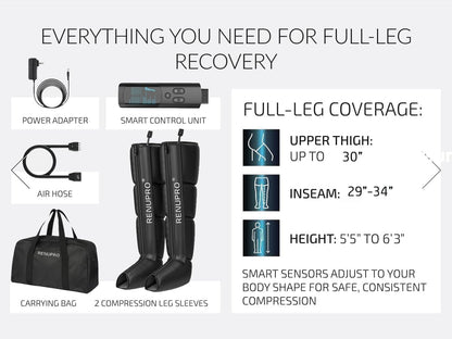 Leg Compression Massager, Air Compression Boots for Circulation | Full-leg sequential air compression for circulation & faster recovery; athlete recovery system, dynamic air, USA owned