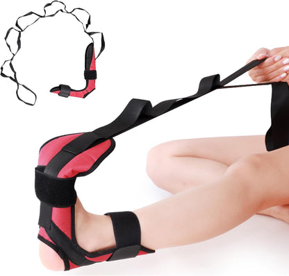 Foot & Calf Stretcher, Rehabilitation Training Stretcher with 7 Loops for Drop Foot Plantar Fasciitis Muscle Atrophy, Leg Stretch Strap for Seniors Injuries Recovery Aids (Red)