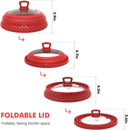 Microwave Splatter Cover Vented Glass Splatter Guard Lid with Collapsible Silicone for Food as Pot Cover Plate 10.8 inch for 6 7 8 9 10 inch Plate Bowl
