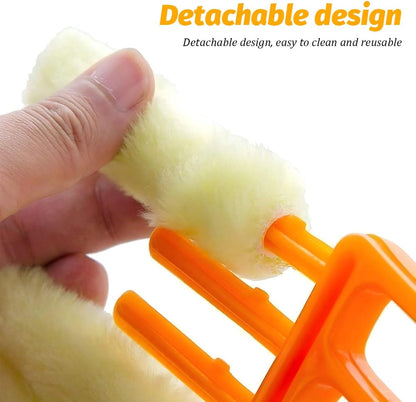 3PCS 6.3 Inch 7-Finger Microfiber Vent Cleaning Brushes, Orange | PP handles, detachable washable cloths, reusable design, reaches narrow grille gaps, automotive cleaning tools