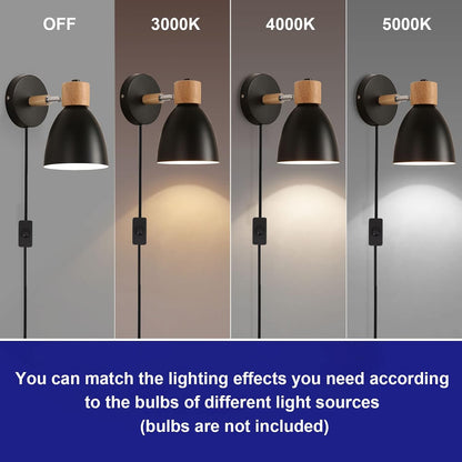 Wall Sconces Plug in, Swing Arm Wall Lamp with Power Cord, White Plug in Wall Lighting Fixtures Set of Two, Bedside Wall Mounted Reading Lamp with Switch, for Bedside Bedroom Hallway