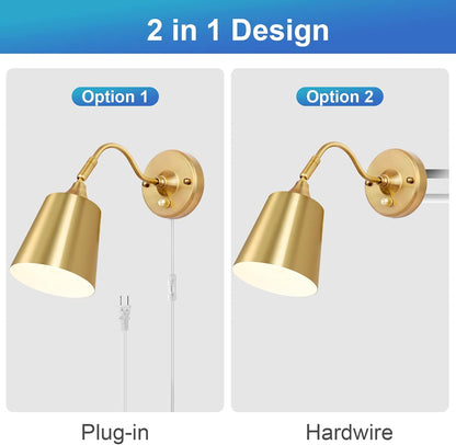 TRLIFE Wall Sconces Plug in, Dimmable Wall Lights with Plug in Cord Adjustable Lighting Angle Wall Mounted Light with On/Off Rotary Switch for Bedside, Bedroom, Over Mirror(2 Pack, 2 Bulbs Included)