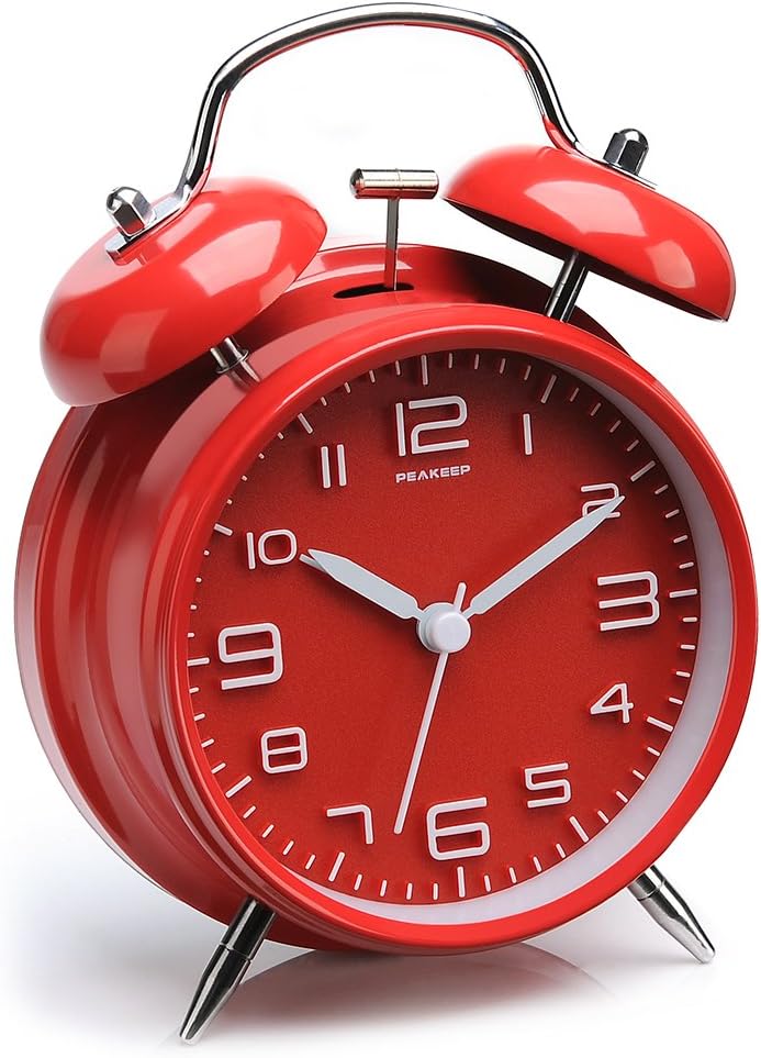 Peakeep Loud Alarm Clock for Heavy Sleepers Adults, Metal 4.5 Inches | Twin Bell Battery Operated Analog Alarm Clocks for Bedrooms Kids' Room Decoration (Jewel Blue)