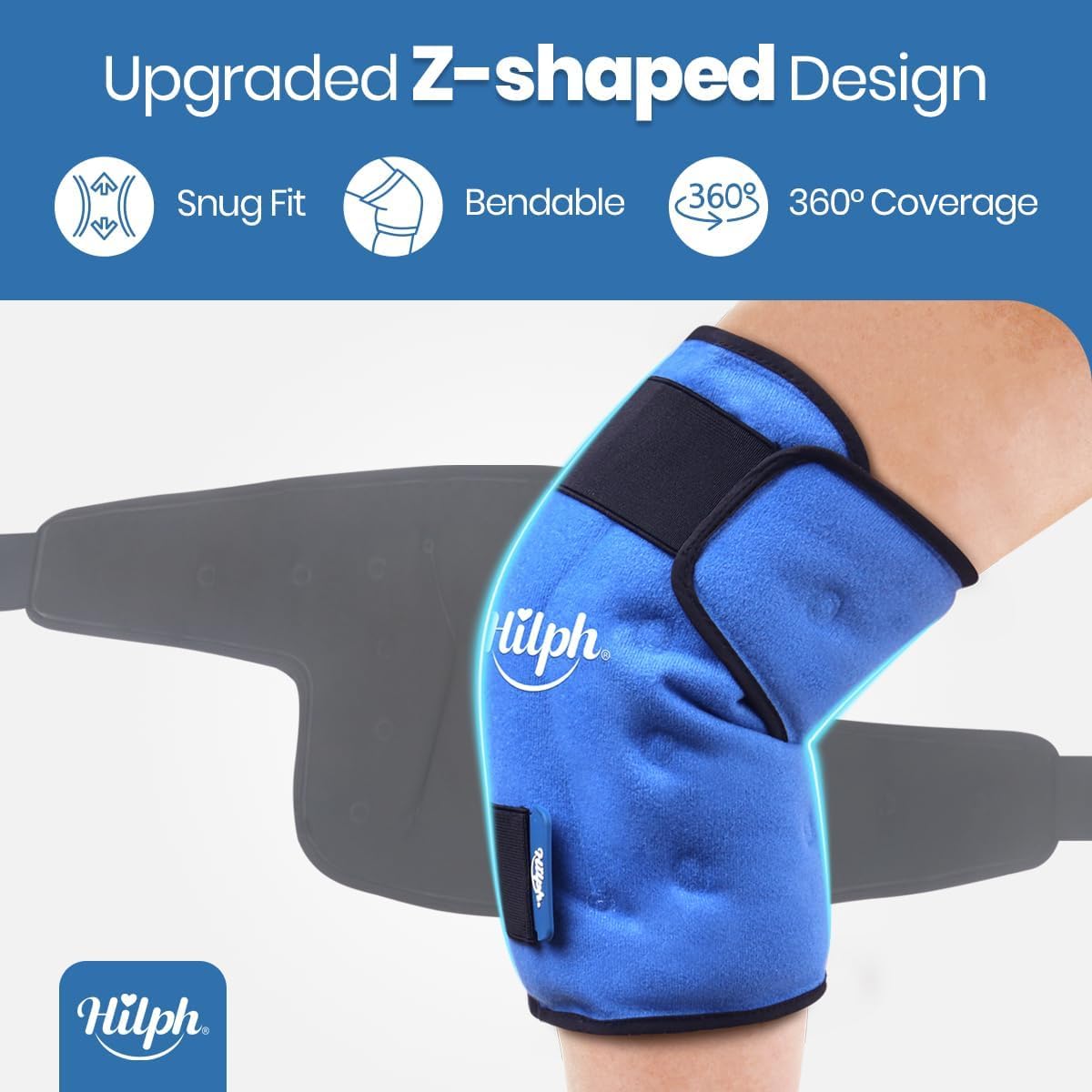 Hilph Ice Pack for Knee Pain Relief, Z-Shaped for Bendable & 360° Coverage | Easy Wear, Adjustable Cold & Compression Therapy Gel Ice Pack Wrap for Knee Replacement Surgery, Swelling, Meniscus Tear, ACL