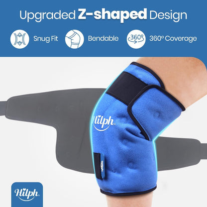 Hilph Ice Pack for Knee Pain Relief, Z-Shaped for Bendable & 360° Coverage | Easy Wear, Adjustable Cold & Compression Therapy Gel Ice Pack Wrap for Knee Replacement Surgery, Swelling, Meniscus Tear, ACL