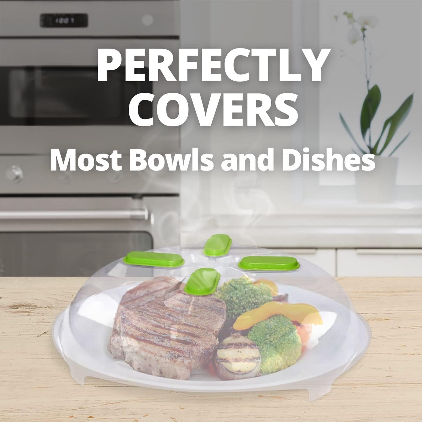 HOVER COVER Magnetic Microwave Splatter Cover for Food - 12-Inch - Gray | BPA-Free Lid, Vented Plate Guard with Steam Vents, Anti-Splash Microwave Lid, Dishwasher Safe, Space-Saving Magnetic Storage