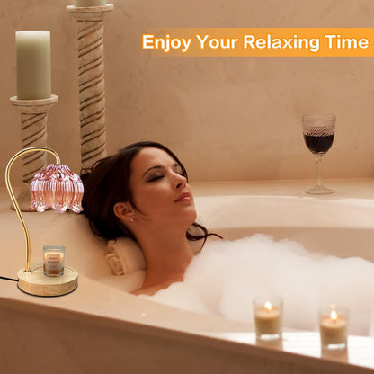SupBri Candle Warmer Lamp with Timer & 4Bulbs, Pink Flower Glass Shdae