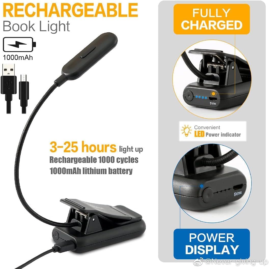 VAVOFO Rechargeable Reading Light, Clip on Book Light for Reading in Bed
