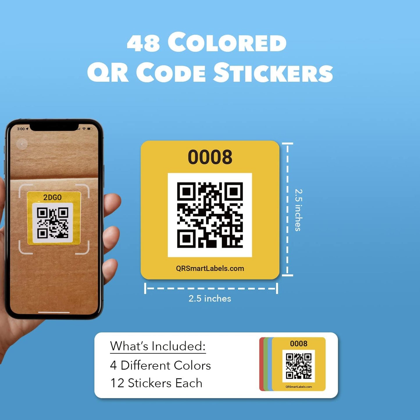 QR Code Stickers with AI Photo Analysis App - Auto-Creates Item Descriptions - No Typing - Made in USA - QR Code Labels for Storage & Inventory Tracking, Organization & Moving, Pack of 48