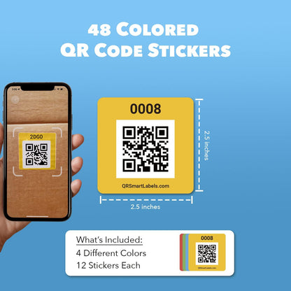 QR Code Stickers with AI Photo Analysis App - Auto-Creates Item Descriptions - No Typing - Made in USA - QR Code Labels for Storage & Inventory Tracking, Organization & Moving, Pack of 48