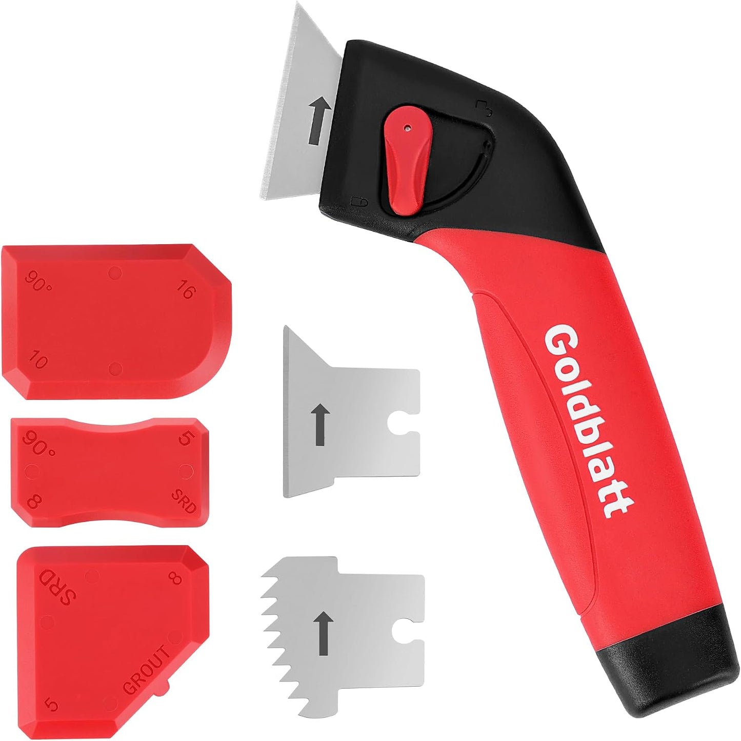 Goldblatt Grout Removal Tool with 3 Stainless Blades, Caulk Scraper Remover | Caulk Remover Tool, Grout Scraper, 3 Metal Blades + 3 Finishing Tool, Multi-angle Smoothing, for Silicone on Tub & Sink