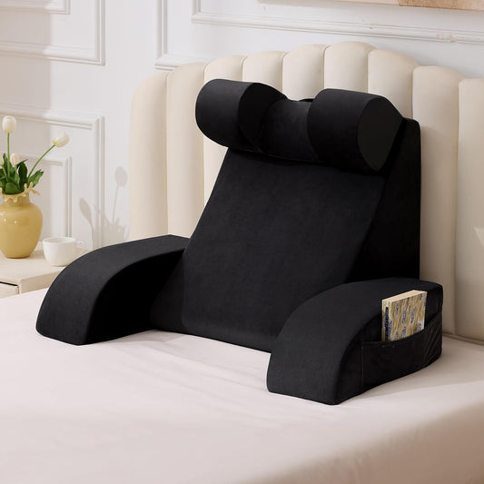 Reading Pillow for Sitting in Bed Adult, Back Pillow for Bed Sitting up, Backrest Pillow with Arms, Back Support Pillows for Gaming Lounging Watching TV, Medium 19" Grey