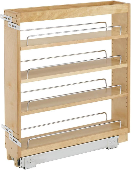 Rev-A-Shelf Pullout Kitchen Cabinet Organizer, Min Cabinet Opening 5.5" W | 5" W Slide Out Pantry Spice or Utensil Storage Rack with Adjustable Shelves for Base Cabinet Organization, 448-BC-5C