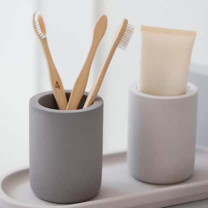 Diatomite Drying Stone Toothbrush Holder, Modern Ceramic-Look Countertop Cup with Drainage for Bathroom, Quick Drying Electric Toothbrush & Toothpaste Organizer, Stoneware Finish