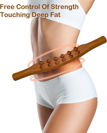 Wooden Massager Handheld Roller Trigger Point Massager Stick for Fascia, Cellulite, Muscle & Abdomen , Body Therapy Massager, Muscle Belly Relief Tool…