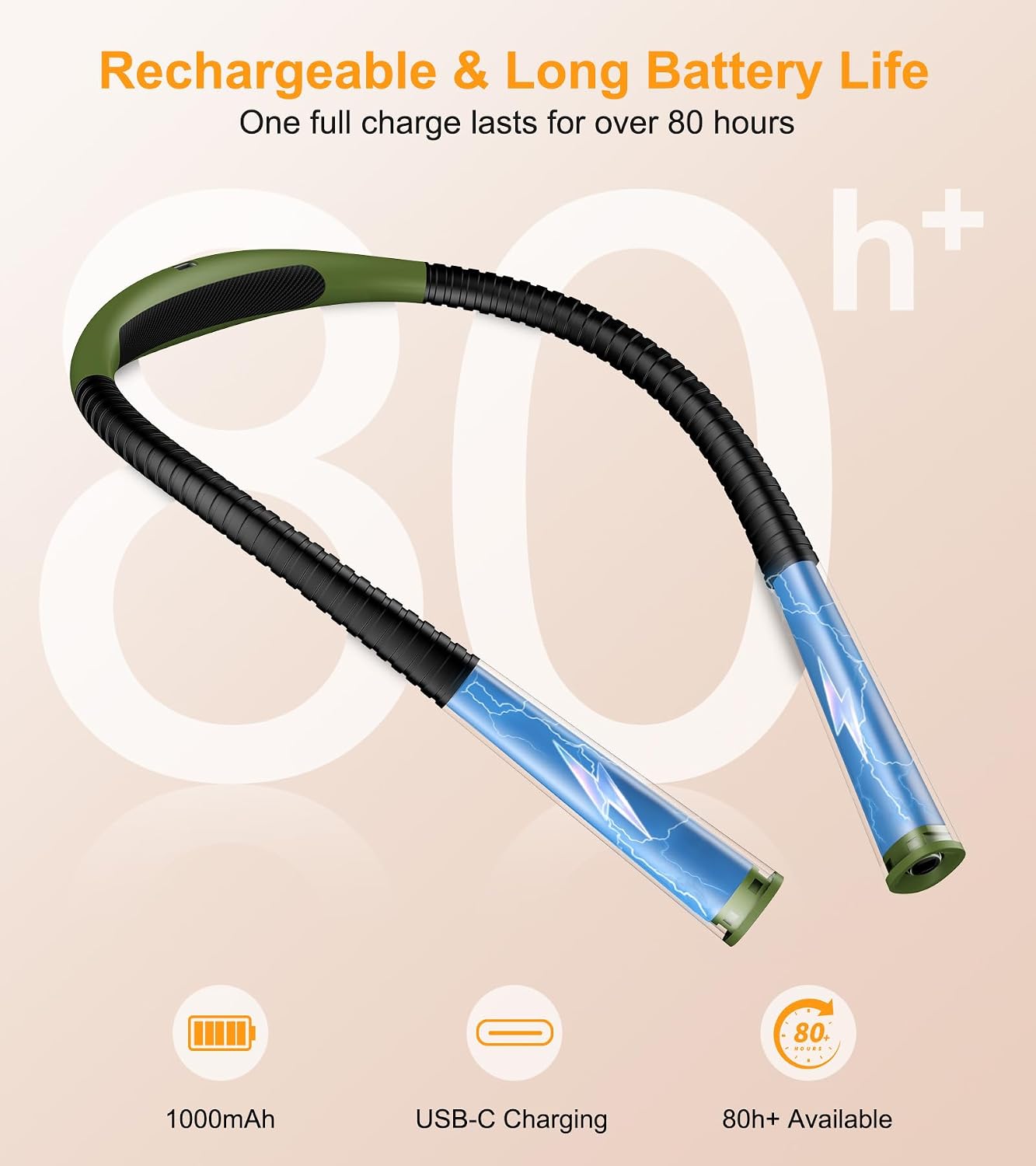 Gritin Book Light, Eye Caring 4-Color&5-Brightness Neck Light Reading Light | Stepless Dimming, 30-min Timer, 80+ Hrs Runtime, Bendable Round Neck Design, Lightweight for Reading, Knitting, Repairing