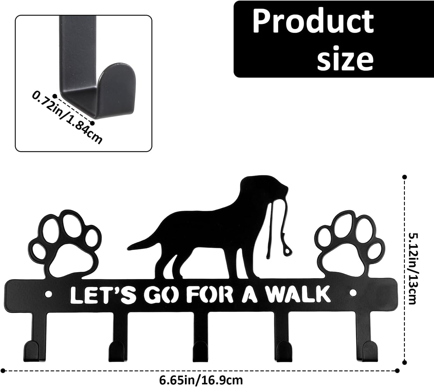 5-Hooks Dog Leash Holder for Wall,Key Holders Key Holder Leash Hooks | Metal, Wall Mounted, with Screws, Dog Accessory Holders, Pet Leashes Organizer, for Collars, Entryway, Hallway, Kitchen Decor