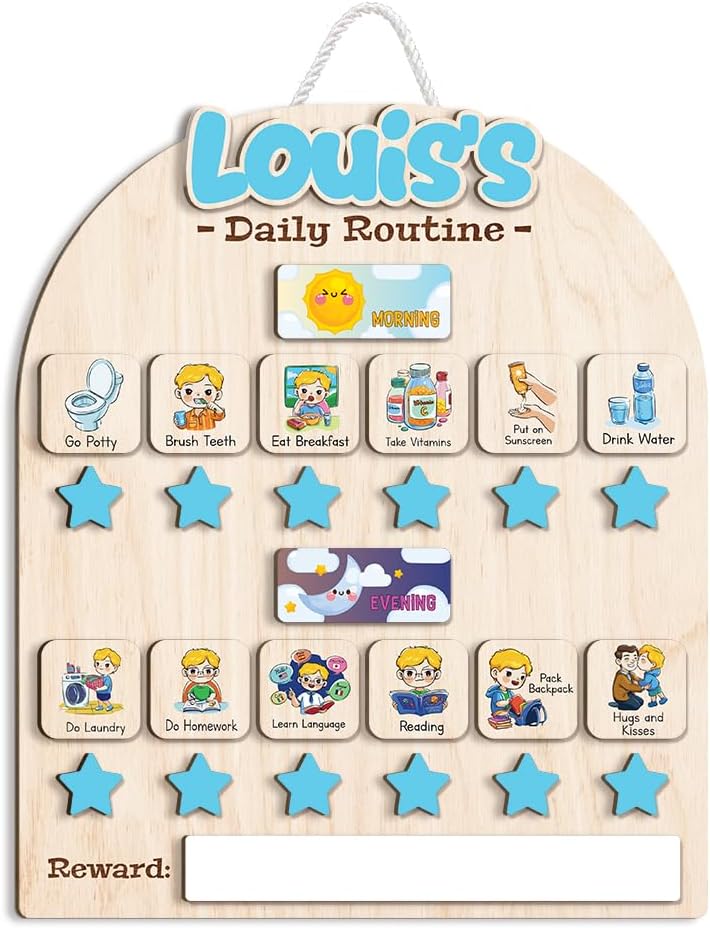 Wooden Chore Chart for Kids, Wooden Daily Routine Chart for Kids, Visual Schedule for Kids, Chore Reward Chart, Bedtime Morning Routine Chart for Toddlers