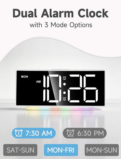 Cadmos Digital Alarm Clock - Extra Loud for Heavy Sleepers Adults Teens Kids, Rainbow Bedside Clock for Bedrooms, Large Display, 7 Color Night Light, Weekday & Weekend, 12/24h (Black+Dynamic)