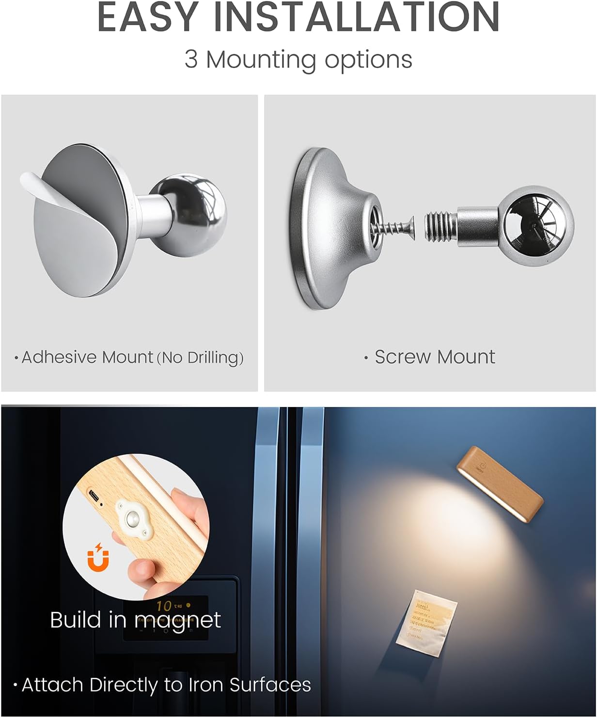 Rechargeable Wall Sconce, Reading Light for Bed, Magnetic Wood Lamp | Set of 2, Black Walnut, Touch Control, Adjustable Brightness, 4000K Nautral Light for Reading, Headboard Light, 360° Rotation