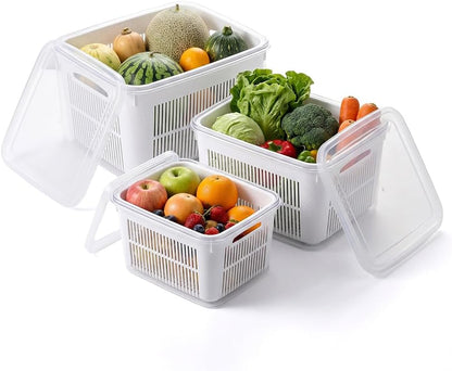 Fruit Containers for Fridge with Colanders (2, 750ml + 1500ml) | Food Storage Containers with Lids