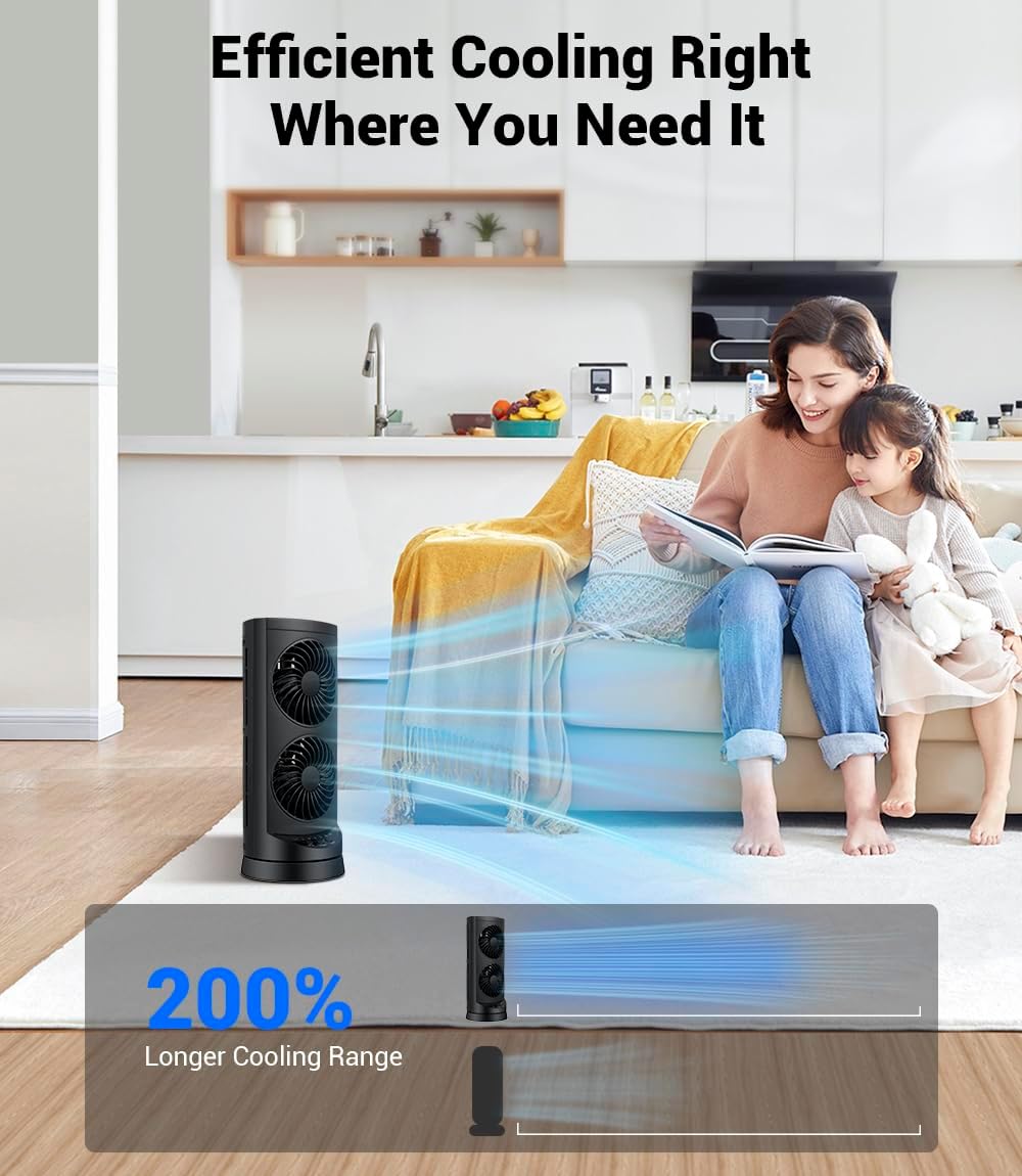 Tower Fan for Bedroom,24 ft/s Portable Desk Table Fan with Remote