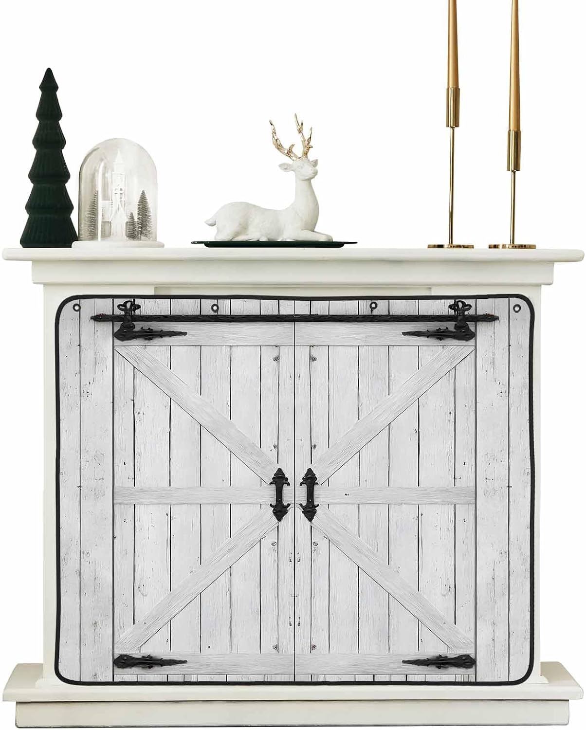 Farmhouse Wood Grain Magnetic Fireplace Cover, Fireplace Draft Blocker, Vintage Country Barn Gate Grey Fireplaces Blanket for Heat Loss/Cold Air, Fireplaces Draft Stopper Cover for Inside 39"x32"