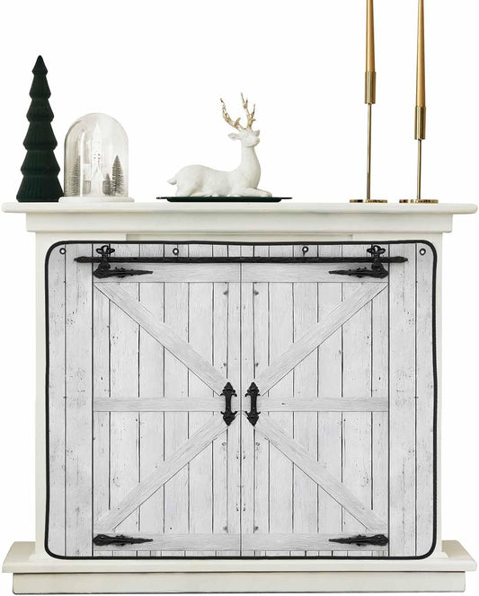 Farmhouse Wood Grain Magnetic Fireplace Cover, Fireplace Draft Blocker, Vintage Country Barn Gate Grey Fireplaces Blanket for Heat Loss/Cold Air, Fireplaces Draft Stopper Cover for Inside 39"x32"