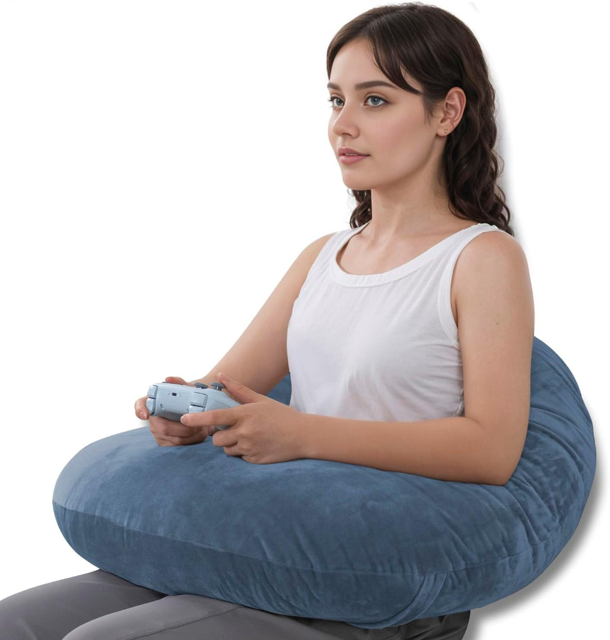 QUEEN ROSE Reading Pillow, Gaming Pillow for Lap, Sitting in Bed or Sofa, Extra Arm Rest for Reading, Playing or Crocheting, Soft Velvet Grey