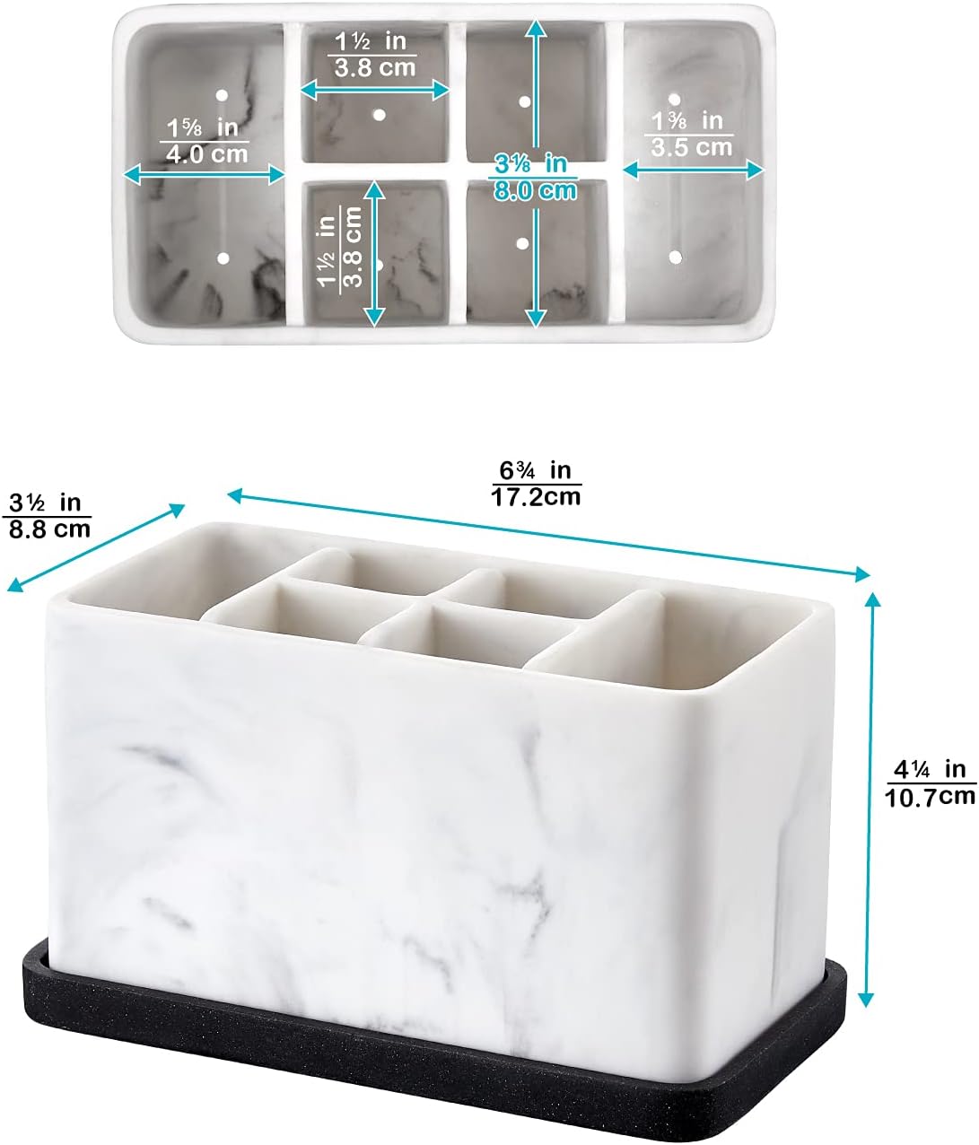 Marble Look Toothbrush Holder for Bathroom Countertop Organizer, Holds Toothpaste, Dental Floss, Razor, Comb, Makeup Brushes, and More, Stylish Bathroom Accessory for Tooth Brushing Essentials