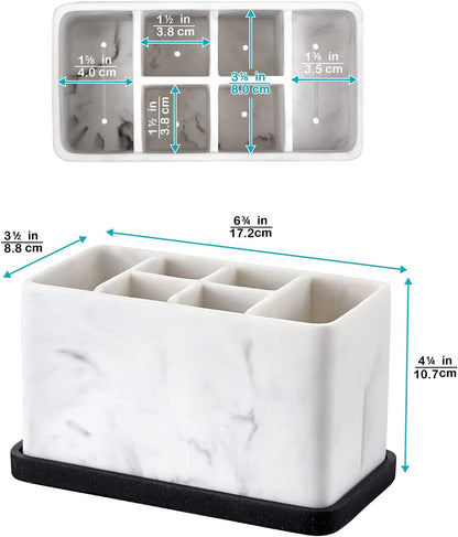 Marble Look Toothbrush Holder for Bathroom Countertop Organizer, Holds Toothpaste, Dental Floss, Razor, Comb, Makeup Brushes, and More, Stylish Bathroom Accessory for Tooth Brushing Essentials