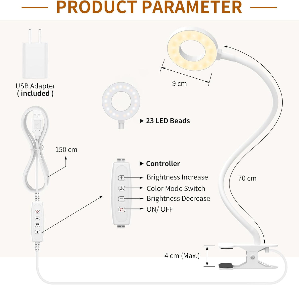 iZELL Desk Lamp, [3 Color Modes & 10 Brightness] LED Reading Light with Clamp, Silicone Flexible Arm Book Light for Kids Reading Book in Bed at Night Clip on Table, Headboard, Dorm - 15.8‘’ Black