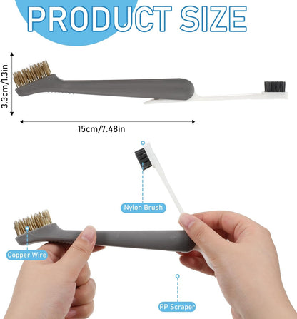 Kitchen Cleaning Scrub Brush Deep Gas Stove Brass Wire Brush with Stiff Bristles & Cooktop Scraper Stainless Steel Scrubber for Range Hood Grease Grime Rust Cleaner for Pot Pan Household Cleaning Tool