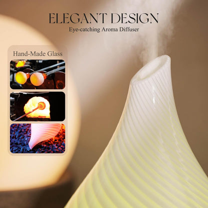 Porseme Oil Diffuser 3D Glass Aromatherapy Ultrasonic Humidifier, Air Refresh Auto Shut-Off, Timer Setting, BPA Free for Home Hotel Yoga Leisure SPA Gift 150ml Last 6H - Colors A