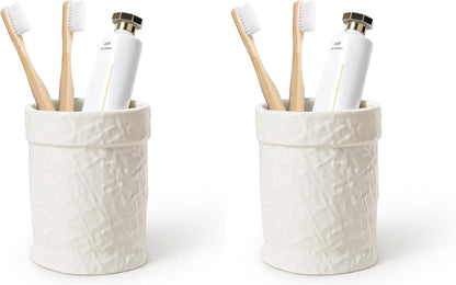 Toothbrush Holder, Tooth Brush Holder for Bathroom - Ceramic Toothbrush Cup White Toothbrush Holders Countertop, Makeup Brush Holder Pen Holder, 3.62" x 3.62" x 3.93", ANTIS'S HOME