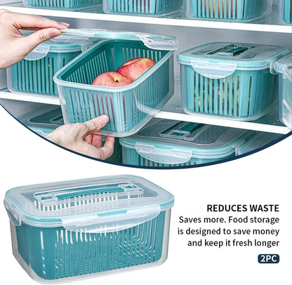 2 Pack Fruit Storage Containers for Fridge w/Removable Colander | 44oz+23oz - Stackable & Handle, Fresh Food Produce Saver Containers with Removable Colander, Vegetable Lettuce Keeper Bowl