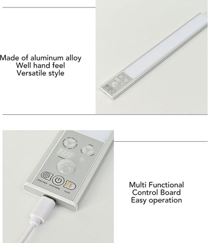 Buachois Motion Sensor Closet Light Super Thin Rechargeable Under Cabinet Lighting, Automatic On Off Indoor Light with 3 Color Temperature Adjustable Dimmable Brightness, for Kitch