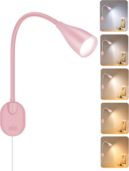 2 Pack LED Wall Mounted Bedside Reading Light, 3 Color Modes,10 Brightness Dimmable, USB Charging Port, Memory Timer Adhesive Wall Light Night Lamp for Books in Bed, Eye-Caring Bedroom Lighting White