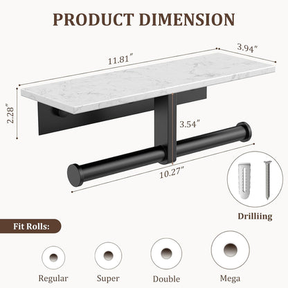 BWE Brushed Gold Toilet Paper Holder with Marble Shelf Wall Mounted | Toilet Paper Roll Holder with Phone Shelf 304 Stainless Steel Tissue Holder for Bathroom Washroom,Saving Space