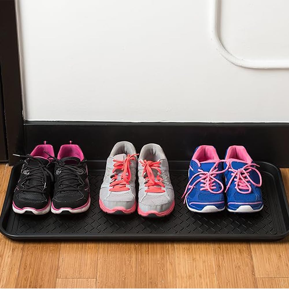 Finorder Boot & Shoe Trays, 2 Pack, 30" x 15" x 1.2", Gray | Multi-Purpose Duty Shoe Mat for Indoor and Outdoor, Plastic Pet Feeding Mat, Plastic Boot Tray for All Weather