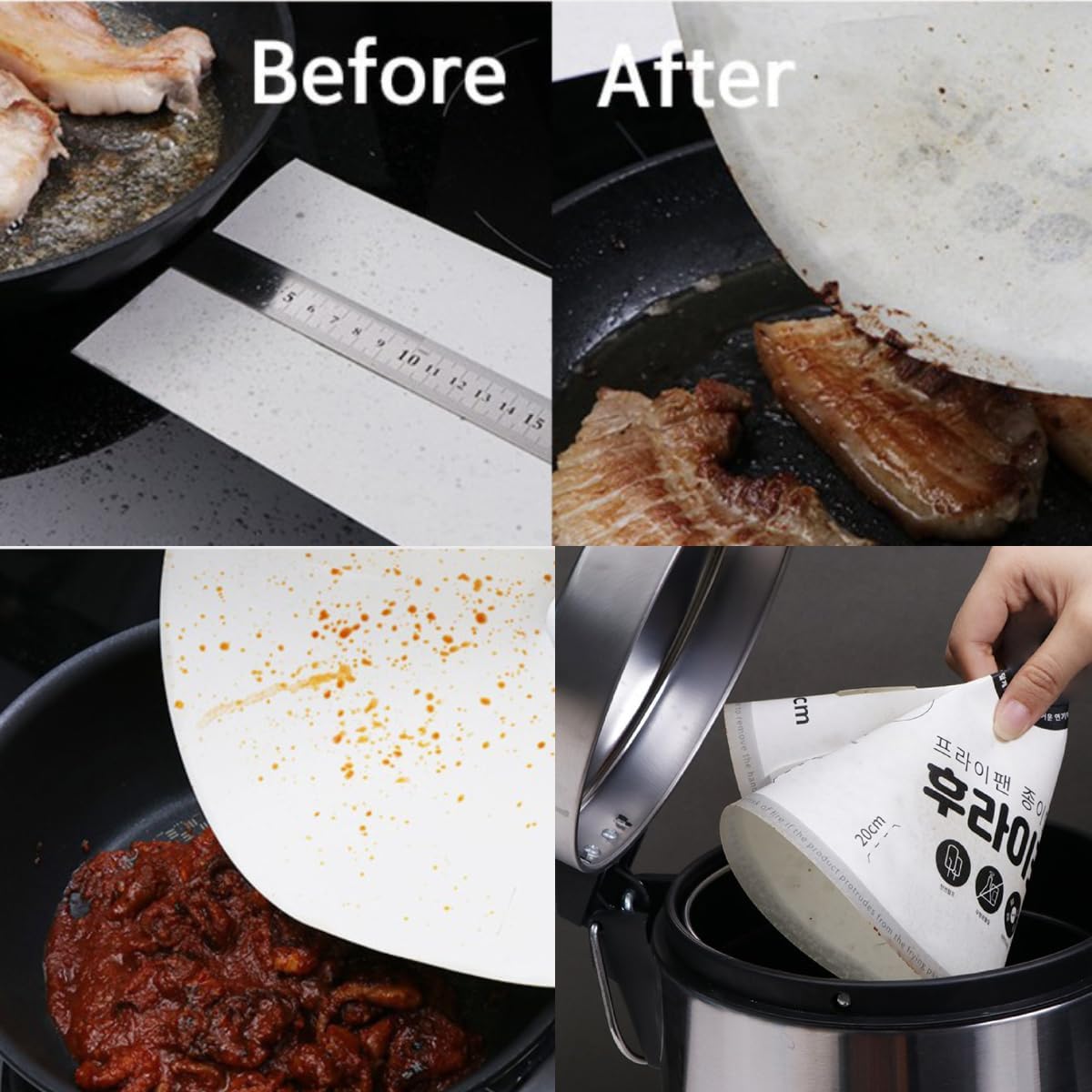 20pc Kitchen Essential Disposable Pulp Frying Cap, Grease Splatter & Oil Splash Guard, Adjustable Universal Cooking Screen Lid for Microwave, Frying Pan, Skillet, Made in Korea