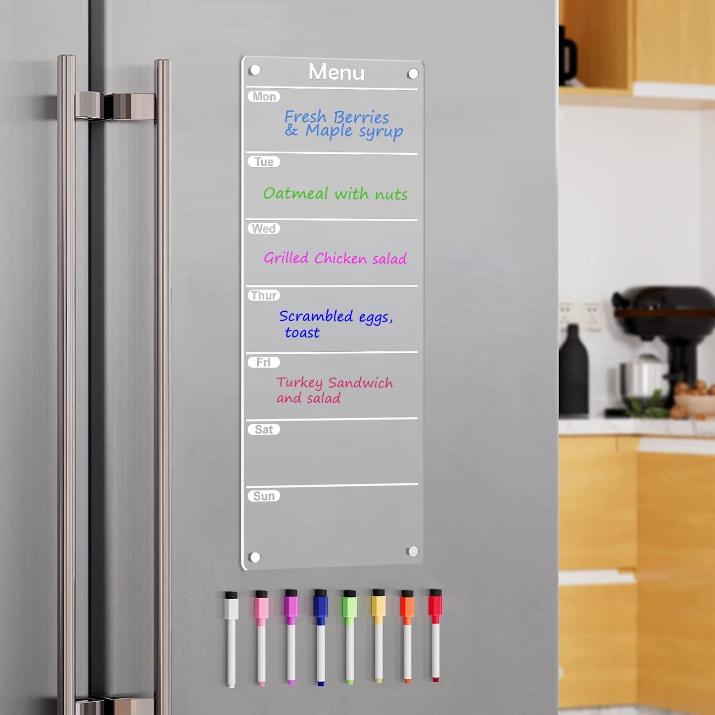 Magnetic Weekly Planner for Fridge Magnetic Menu Board for Fridge 6"x17" Weekly Menu Board Weekly Dry Erase Board Weekly Meal Planner for Fridge with 8 Markers