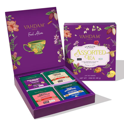 VAHDAM, Assorted Herbal Tea Sampler (18 Tea Bags, 9 Flavors) Caffeine-Free, Non-GMO | Double Infusion, Individually Enveloped Tea Bags | Herbal Tea Assortmen