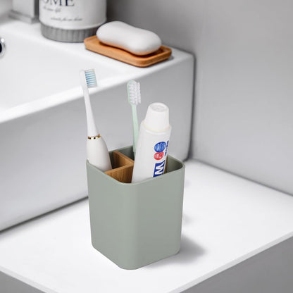 Bamboo Toothbrush Holder for Bathrooms Toothpaste Organizer - Black | Detachable Inserts, 3 Slots, Bathroom Counter Organizer, for Kids Electric Toothbrushes, Floss, Razors
