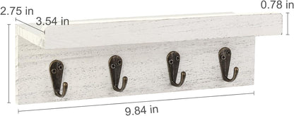 HRONRAD Rustic Key Holder for Wall, Farmhouse Wall Shelf with 4 Hooks, Wall Mounted Key Racks, Wooden Mail Organizer with Hooks for Entryway (Brown - Pine)