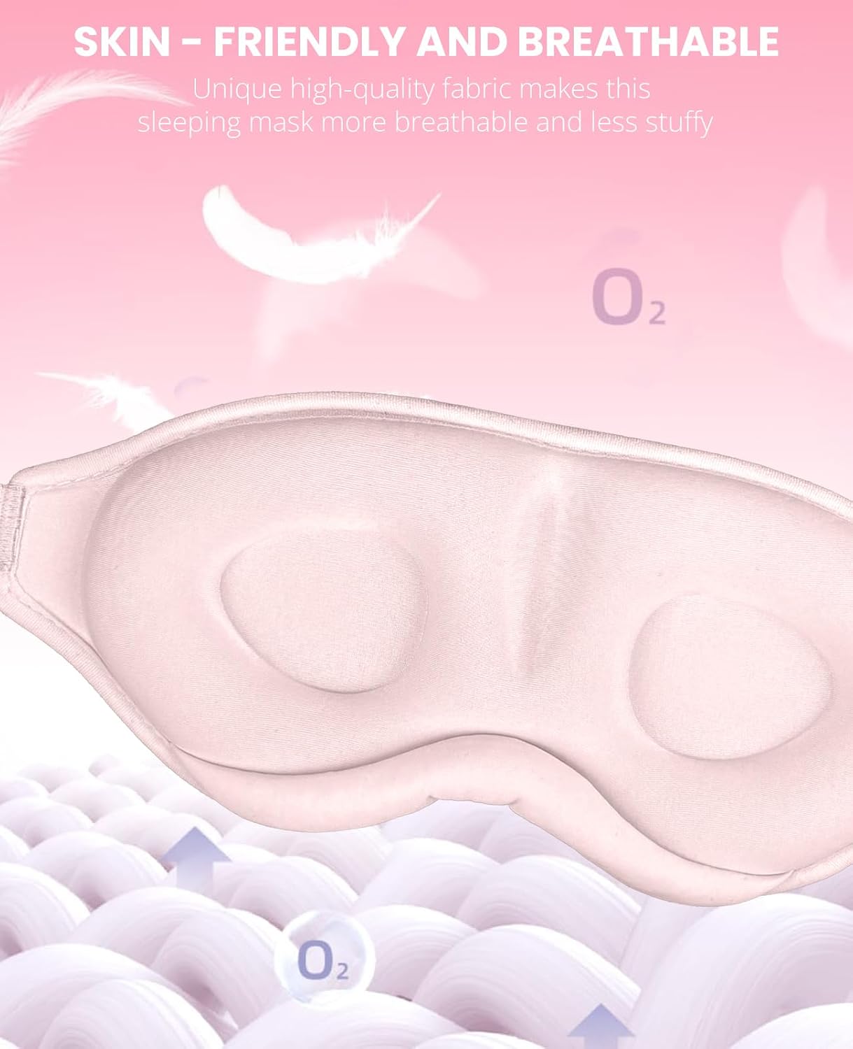 Sleep Mask for Side Sleeper Women Men, Light Blocking Eye Mask for Sleeping, 3D Contoured Cup Sleeping Mask for Zero Eye Pressure, with Adjustable Elastic Strap for Sleep Travel, Pink