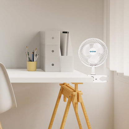 Hurricane 2-Pack Classic Clip-On Table Fan with 2 Quiet Speeds, White, 6" - Portable Corded Electric Air Cooling Unit with 306 CFM and Adjustable Tilt for Desk, Shelf, Home, Office or Dorm Use