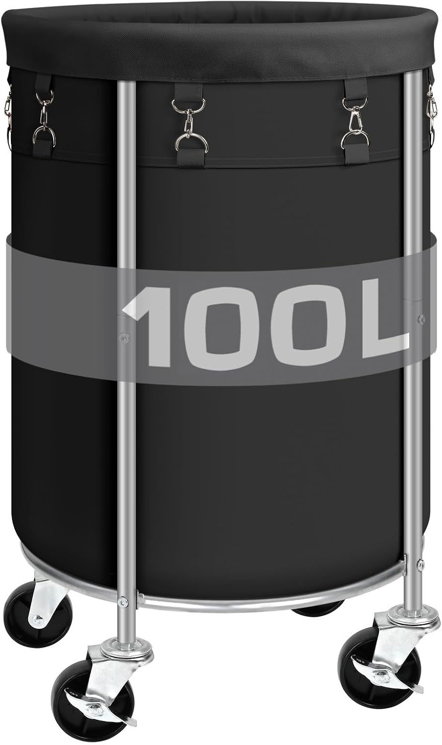 100L Round Rolling Laundry Hamper Basket with Wheels, Grey | Laundry Sorter Cart with Removable Bag, Clothes Organizer, Metal Frame, Bedroom, Bathroom, Laundry Room, Dorm Use