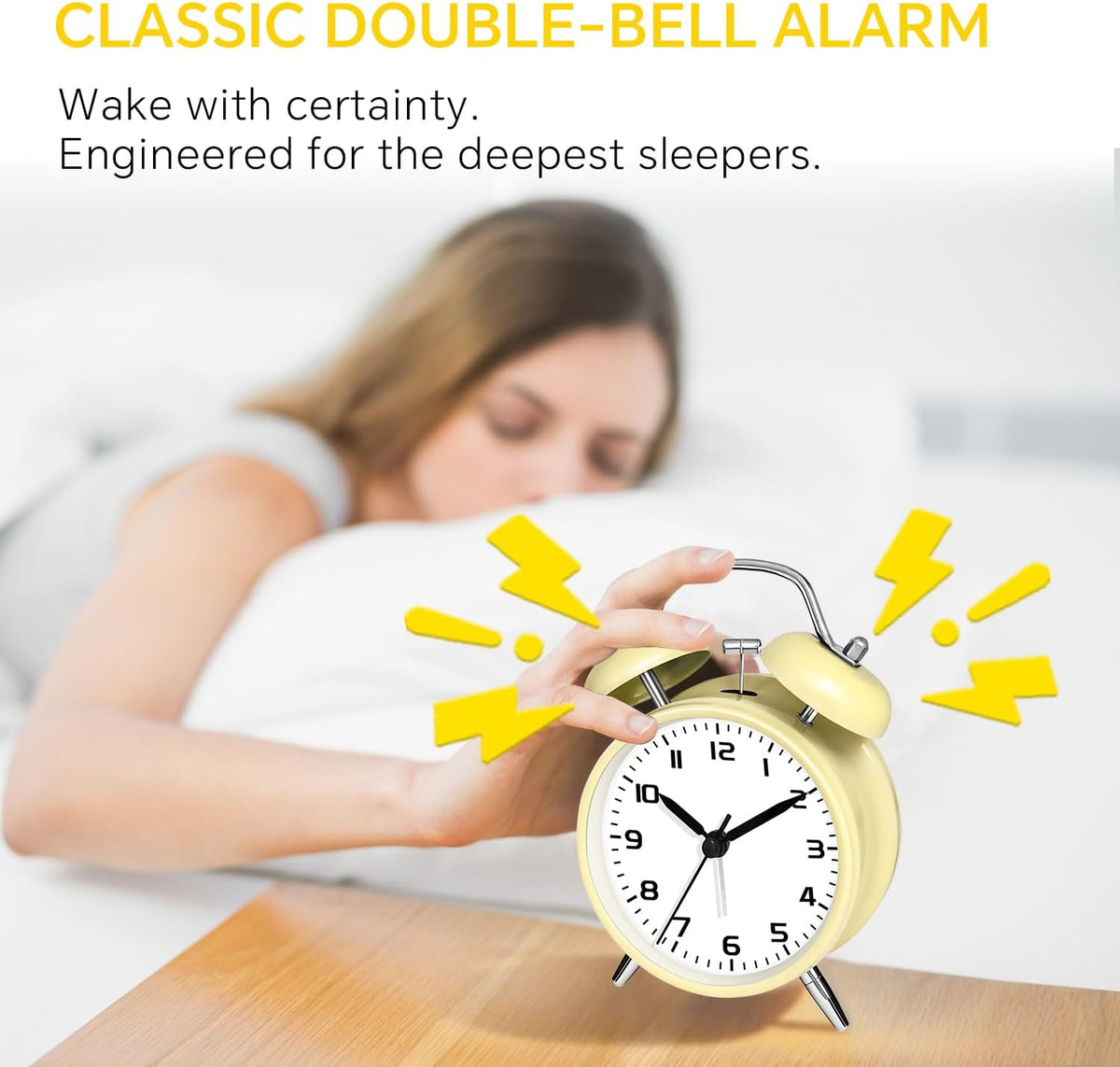 4.5" Metal Loud Alarm Clock for Heavy Sleepers Adults, Analog Battery Operated Alarm Clock with Bells Glow in Dark Numbers, Silent Old School Bedside Desk Clock for Bedroom Office Kids, Black